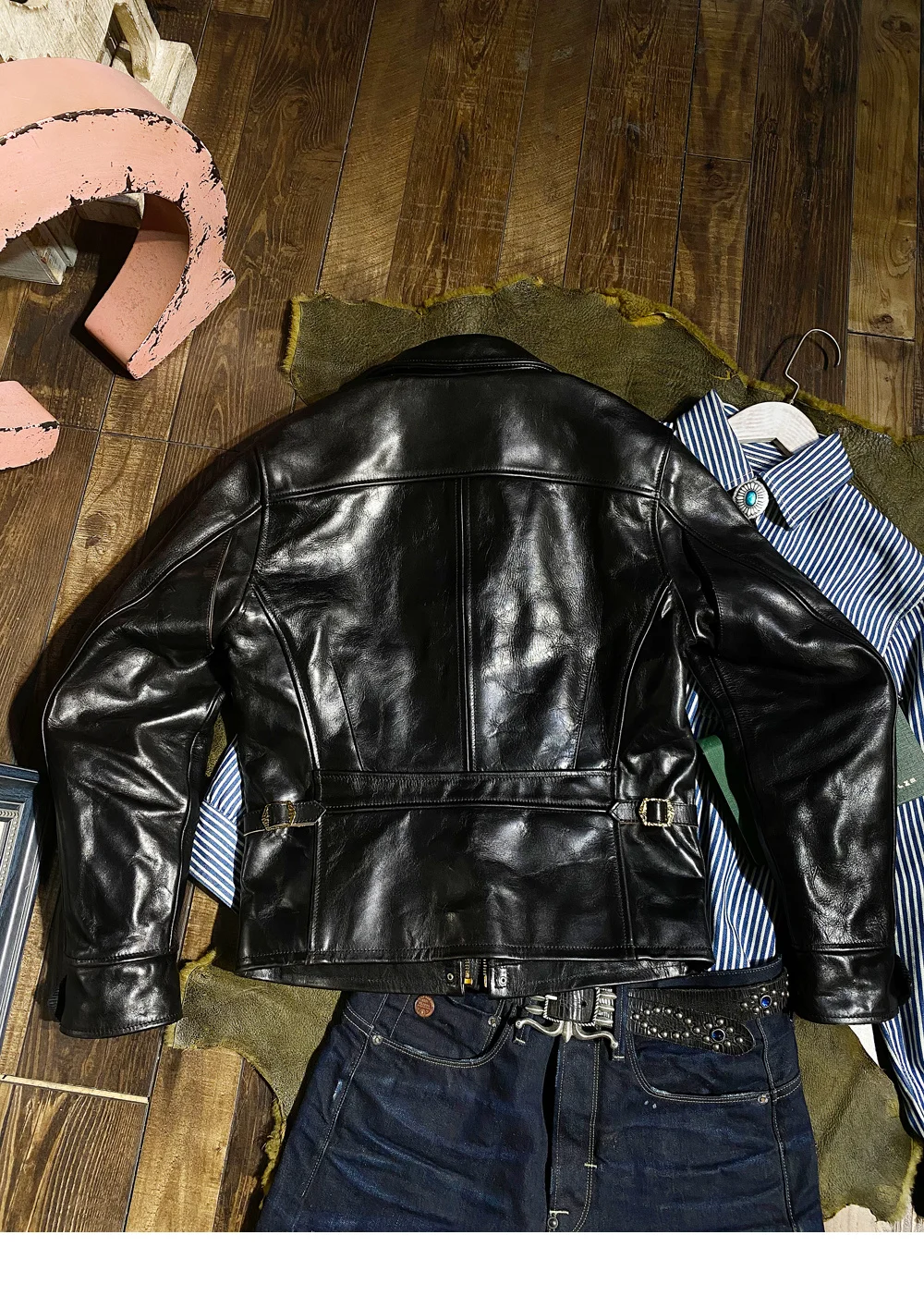Free shipping.Classic 1930 motor biker leather coat.quality tea core horsehide jacket.black heavy men leather clothes. sheepskin trench coat