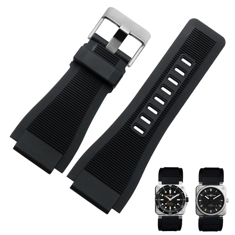 Cinturino Convesso In Gomma Siliconica Per Bell Series Br01 Br03 Cinturino Da Uomo Cinturino Impermeabile Cinturino Ross Nero 33*24Mm