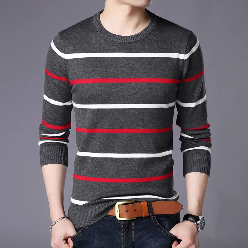 AIRGRACIAS Pullover Men Brand Clothing 2019 Autumn New Wool Slim fit Sweater Men Casual Striped Pull Jumper Men pull homme