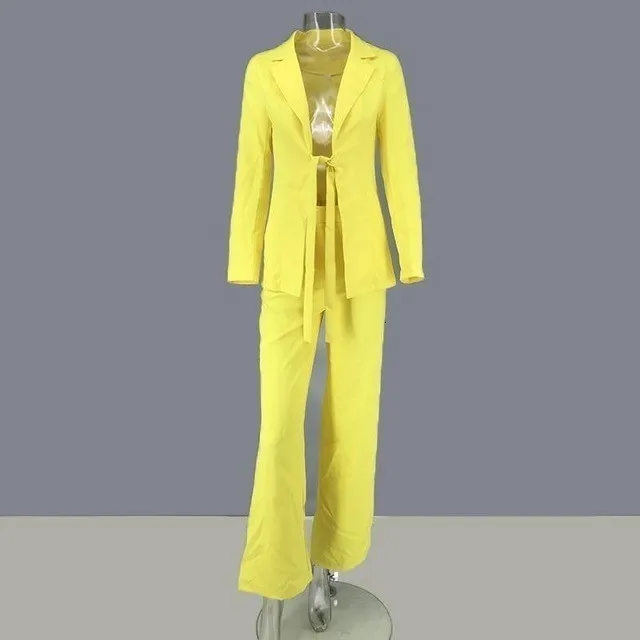 Женский спортивный костюм Ceremokiss, комплект из 2 предметов,, рабочие блейзеры, темпераментные женские комплекты из двух предметов, штаны, брюки, костюм, комплект одежды - Цвет: Цвет: желтый