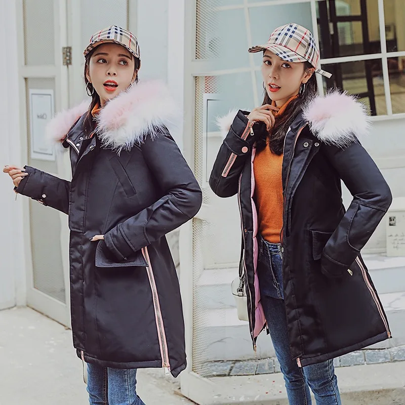 

2019 Winter New Style South Korea Ultra Large Fur Collar Fashion down Jacket Cotton-padded Clothes Women's Mid-length Korean-sty