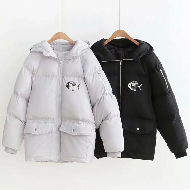 

2018 Autumn And Winter New Style Korean-style Casual Thick Warm Hooded Black Cotton-padded Clothes Blouses er se ru