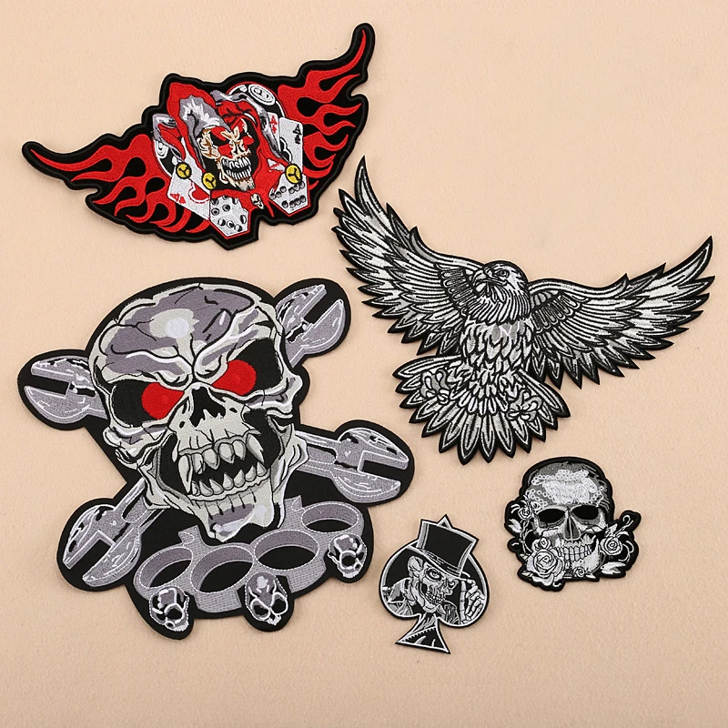 Большой большой вышитый нашивки значки черепа для куртки задней части мотоцикла