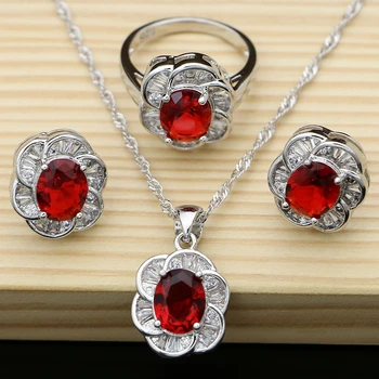 

Natural Red Aarnet White Zircon Women 925 Sterling Silver Jewelry Sets Earrings/Pendant/Necklace/Rings Free Boite Cadeau T045