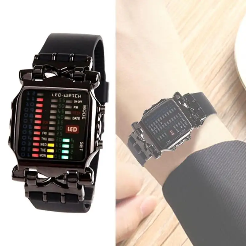 1 Pcs New Binary Electronic Watch Cool Colorful Lantern Watch Men's Watch Men's Sports Watch LED Student