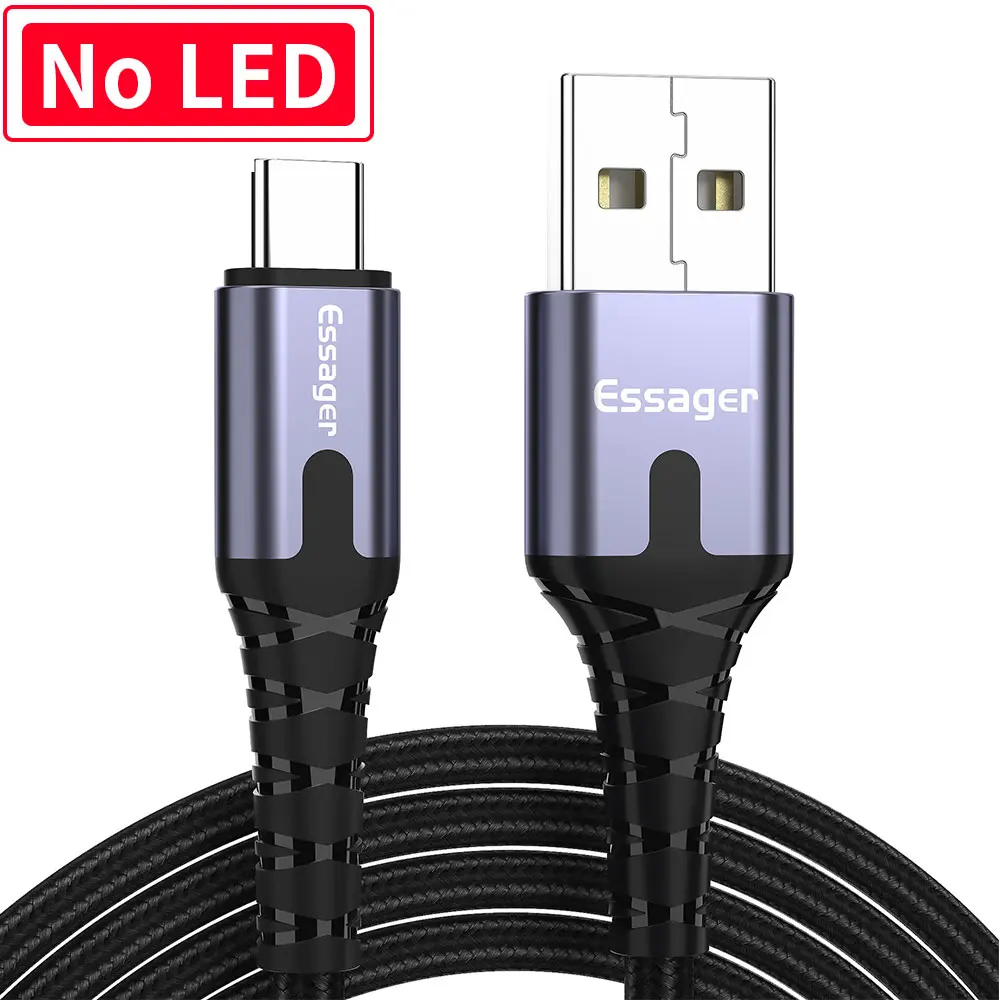 Essager светодиодный кабель usb type C 3 м кабель для быстрой зарядки кабель usbc для Xiaomi K20 samsung Oneplus 7 Pro мобильный телефон USB-C зарядное устройство - Цвет: 0.5m dark gray