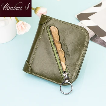 

Contact's genuine leather small money wallets women Coin Bag Zipper Wallet for women 2020 luxury mini coin purses portfel damski