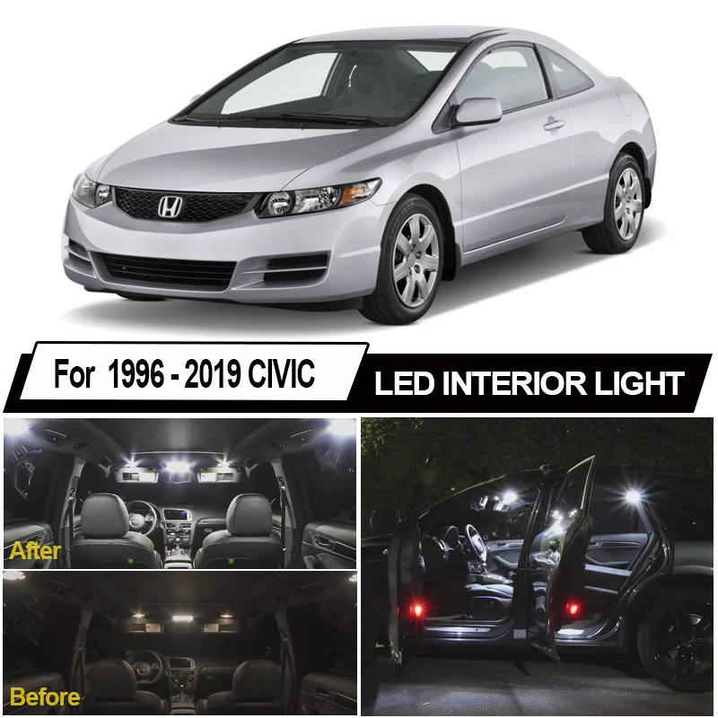 

White Canbus Error Free LED Bulb Interior Map Dome License Plate Light For Honda Civic 1996-2013 2014 2015 2016 2017 2018 2019