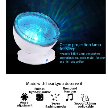 

Ocean Wave Projector LED Night Light With USB Remote Control 7 Light Cosmos Star Music Player Speaker Double hole