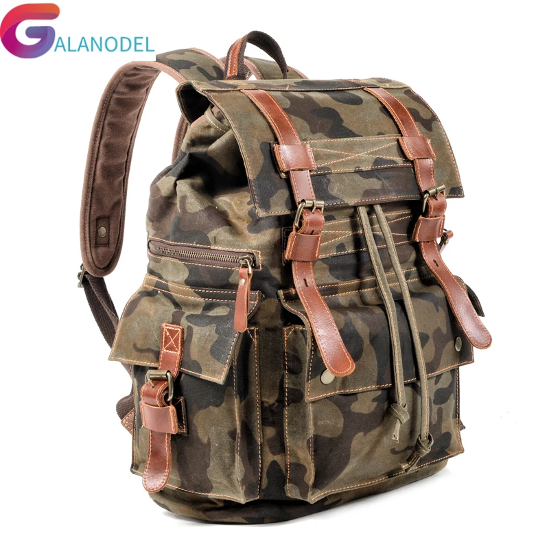 

GALANODEL Backpack, Camouflage Canvas Men's Backpack, Laptop Backpack, Waterproof Canvas Vintage Large Climbing Travel Backpack