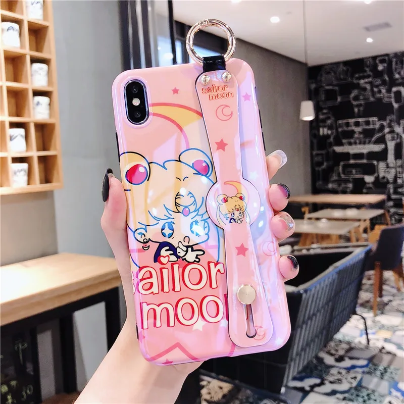 Лаванда Чехол Sailormoon для iPhone 11 Pro XS Max XR X, милый кавайный чехол с Сейлор Мун Марс, подставка для телефона, чехол для iPhone 7, 8, 6, 6S Plus, Funda - Цвет: Лаванда