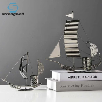 

Strongwell Metal Decoration Ornament Iron Sailing Boat Model Pen Case Home Decoration Crafts Study Room Decoration Artware