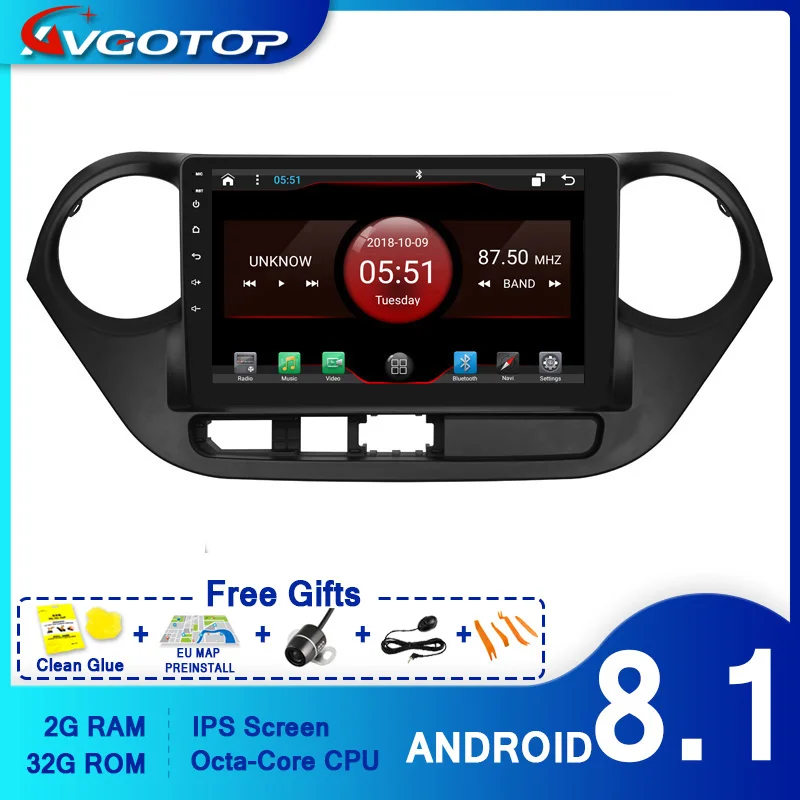 Автомобильный DVD плеер AVGOTOP с GPS Android 10 для HYUNDAI i10(RHD) 2014 2016 мультимедийный