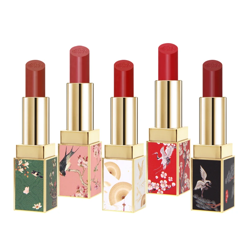 HOJO 5 Colors court style Lipstick Moisturizing Waterproof Long Lasting Lip Stick Cosmetic Makeup Chinese Style Easy to Wear HOJO 5 Colors court style Lipstick Moisturizing Waterproof Long Lasting Lip Stick Cosmetic Makeup Chinese Style Easy to Wear