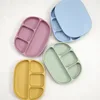 Baby Silicone Dinner Plate With Four Compartments Separated Strong Suction Cup With Silicone Cover Macaron Color Fresh BPA Free 1
