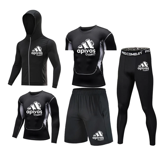 Men Jiu jitsu Rashguard MMA T-shirts Sets Bjj Muay Thai Boxing Jerseys Long Sleeve Boxeo Suit Brand 5Pcs Set Fitness Sport Suits 5Pcs Set