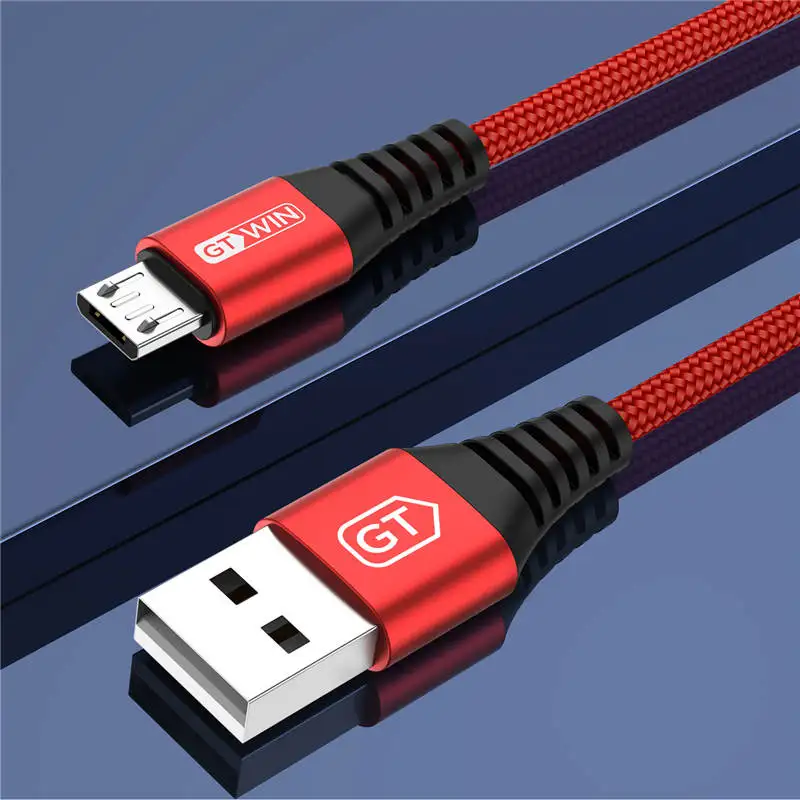 GTWIN 3A нейлоновый Кабель Micro-usb в оплетке для быстрой зарядки и передачи данных для samsung Xiaomi Android Phone usb зарядный шнур - Цвет: Красный