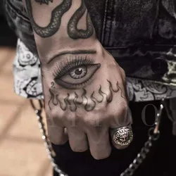 Flame Eye Tattoo Sticker Men and Women Dark Style God's Eye Art Temporary Fake Tattoo Hand Back Personality Cool Tattoo Sticker