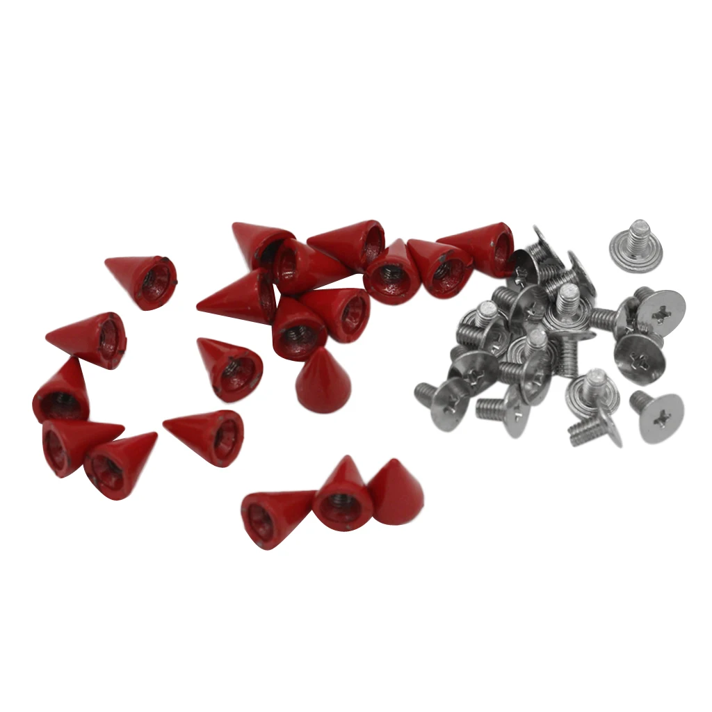 20 Sets Trendy 7x10mm Red Spots Cone Screw Metal Studs Rivet Bullet Spikes