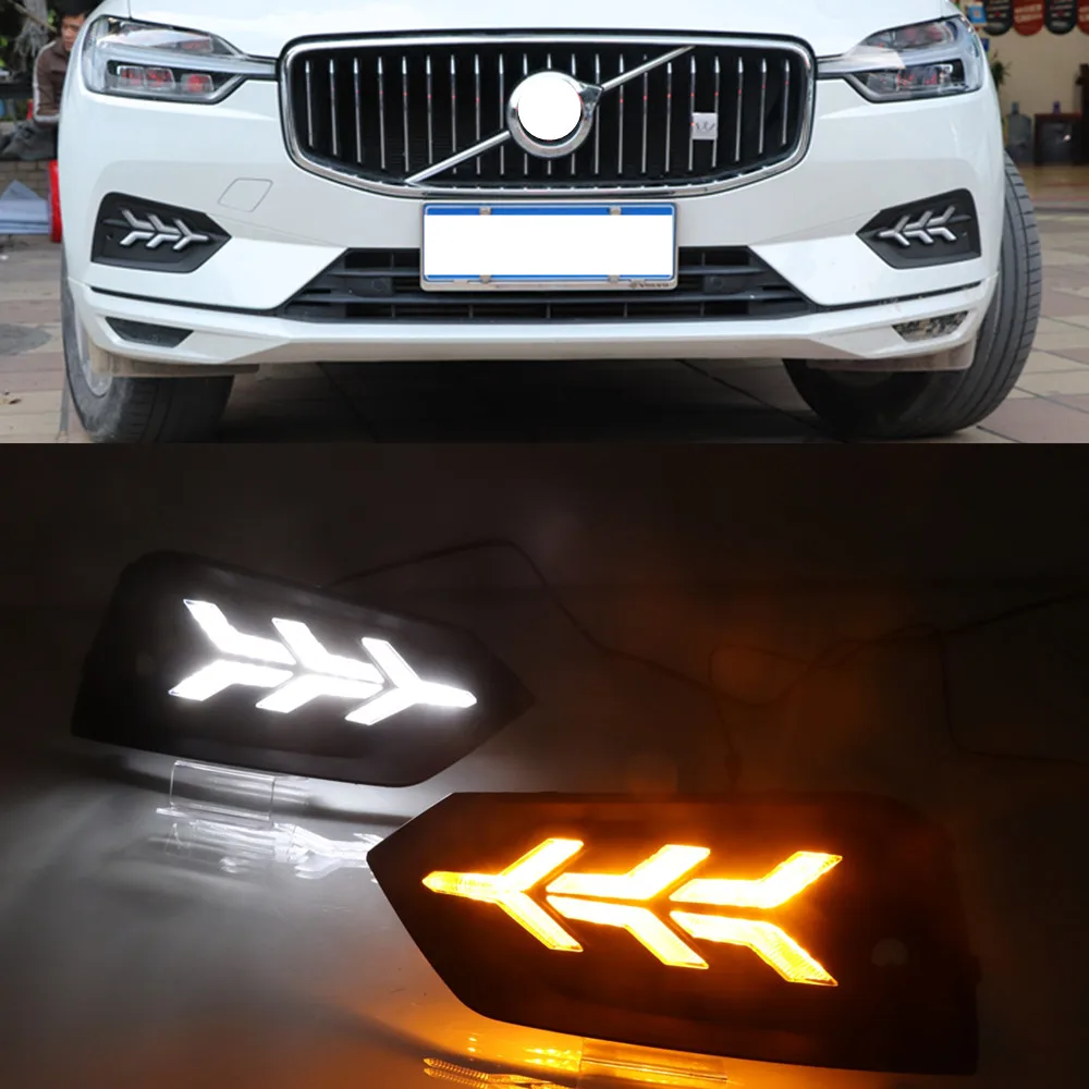 Автомобиль мигает 2 шт. Светодиодный дневной ходовой свет дневного света для Volvo XC60 течение сигнала поворота функция автомобиля DRL противотуманная фара