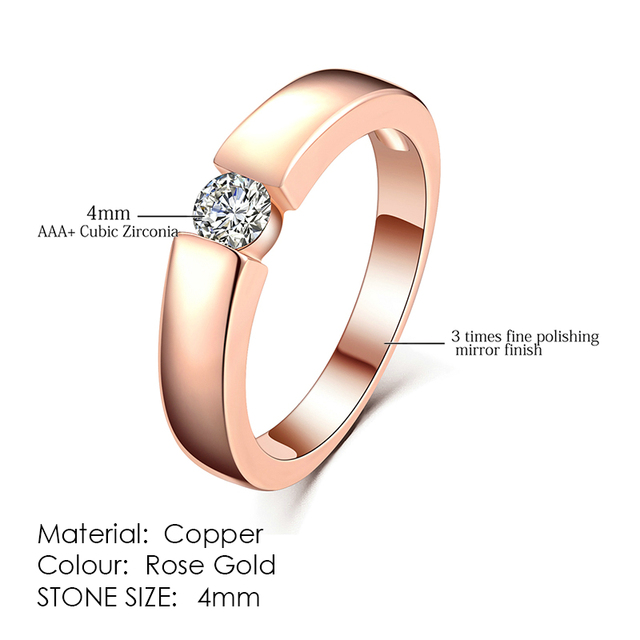Ring For Women Simple Style Cubic Zirconia Wedding Ring Light Gold Color Fashion Jewelry KBR103