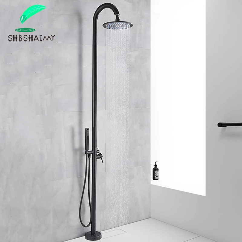 Black Outdoor Shower Faucet Set Black Led Floor Standing Swimming Pool