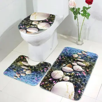 

Printing High Definition Floor Mat Pebble Toilet Flannel and Sponge Three Piece Set of Antiskid Blanket Absorbent Bathroom Mat