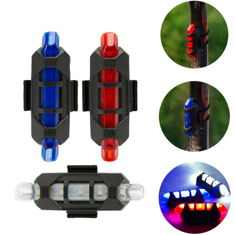 USB Перезаряжаемые велосипед светильник 5LED передний задний фонарь светильник s Велоспорт безопасности Предупреждение светильник Водонепроницаемый велосипедный фонарь флэш-светильник