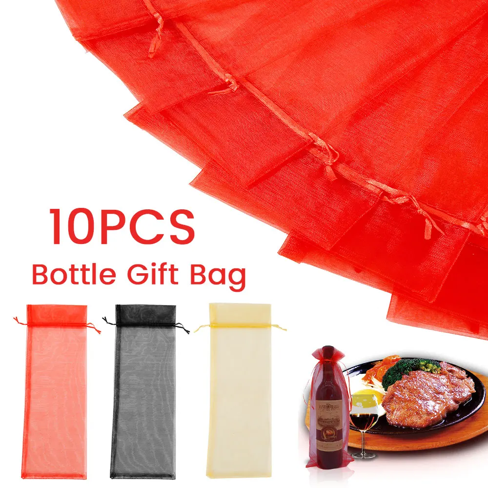 

10pcs Sheer Organza Bags Wine Bottle Gift Bags Wedding Party Decor Bottle Bags Cosmetics Jewelry Receive Bag Party Supplier