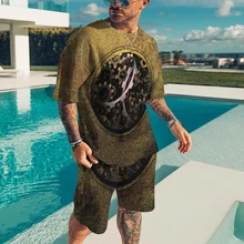 

Summer New Mens 3D T Shirts Oversized Loose Clothes Short Sleeve Fashion Printed Clothing O Collared Tshirt 2 -Pieces Tops