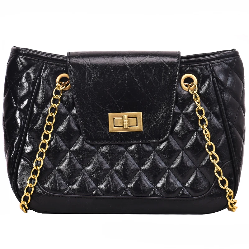 Женская сумка-тоут, модные каналы, стеганая женская сумка-мессенджер, кожаная сумка через плечо, роскошная женская сумка, новая - Цвет: large black