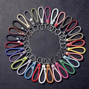 

28 Colors PU Leather Braided Woven Rope Keychain DIY Bag Pendant Key Chain Holder Car Keyrings Men Women Keychain Phone Charm