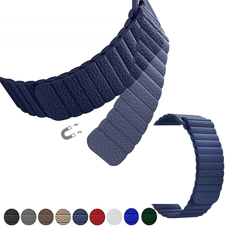 

Genuine Leather loop Strap For apple watch band 5 4 44mm 40mm Magnetic Adjustable Watchband For iwatch Series 3 2 1 38mm 42mm