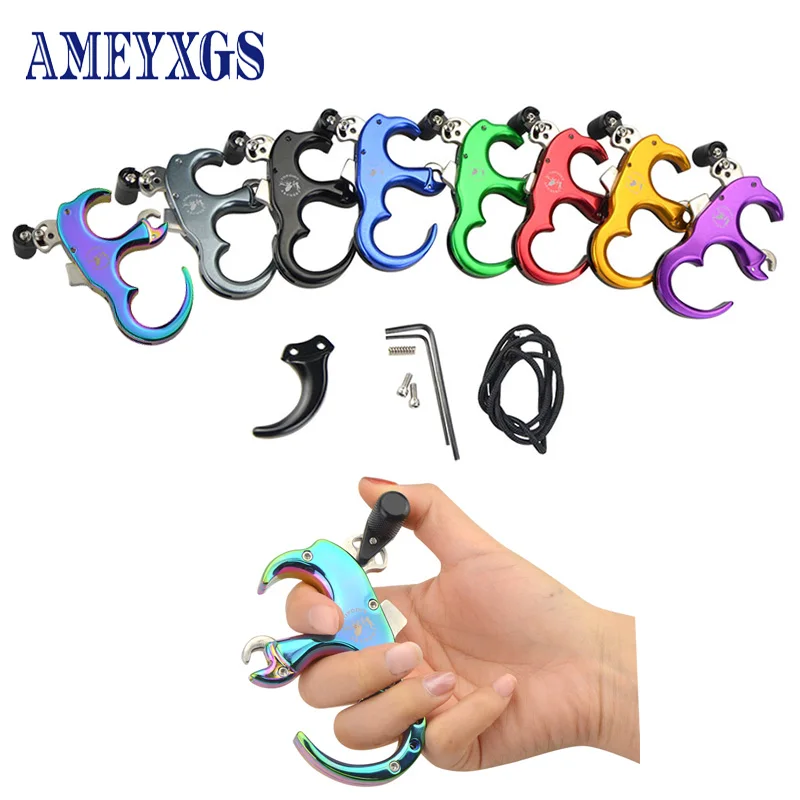 

1set 3/4 Finger Switchable Archery Bow Release Aids Hunting Accessories Grip Caliper Left/Right Hands Universal 8Colors Shooting