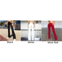 Pantalones acampanados ajustados Vintage para mujer, pantalones lisos con huecos de cintura baja para mujer, sexis pantalones holgados de color rojo vino