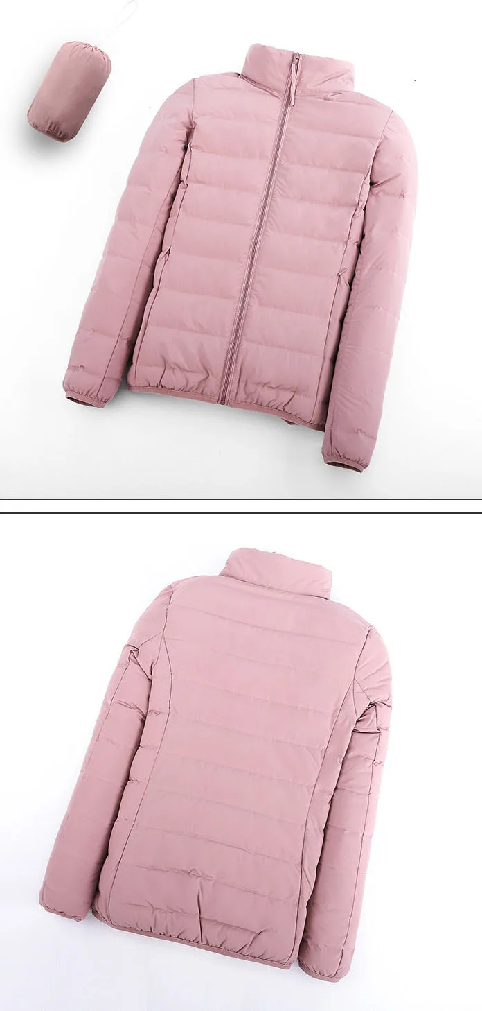Fall Winter Women Warm Jacket Duck Down Filler Fashion Female Bomber Short Coat Slim Cropped Jacket Stand Collar Grey Black