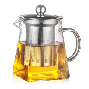 

Heat-Resistant Glass Stainless Steel Filter Teapot Square Flower Teapot High Temperature Glass Tea Set