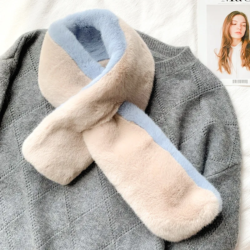 New style Fashion Soft Women Faux Rabbit Fur Collar Scarf Plush Collar Neck Warmer Winter Shawl femme Collar scarf