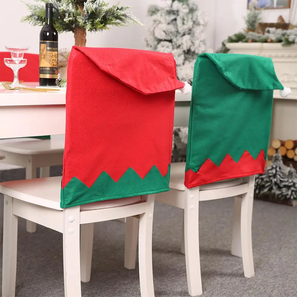 

DishyKooker Christmas Decoration Chair Back Cover Non-woven Fabrics Elf Chair Cover Red Green Large Hat Chair Cover