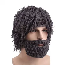 Дикарский парик борода ручная вязанная шапка карнавальный подарок на день всех святых украшение шапочки мужские шерстяные головной убор из пряжи