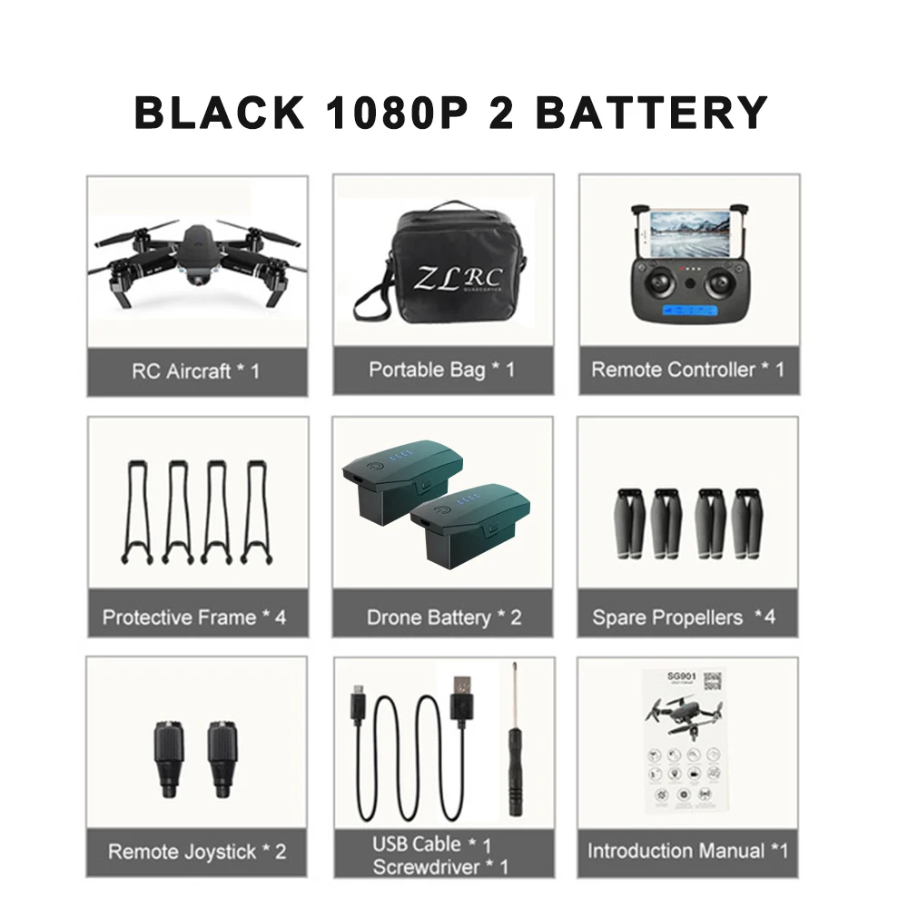 Black 1080p Bag 2B SG901 Дрон 4K 1080P HD Двойная камера RC Квадрокоптер профессиональная аэрофотосъемка Дрон селфи Следуйте за мной RC вертолет для игрушек - Цвет: Black 1080p Bag 2B