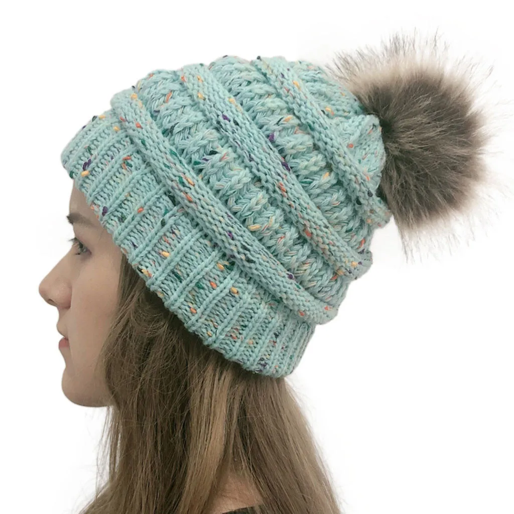 Зимняя женская шапка с меховым помпоном, шапка s, повседневная меховая шапка с вязаным помпоном, женские вязаные шапки для отдыха на открытом воздухе, 10 цветов z0829