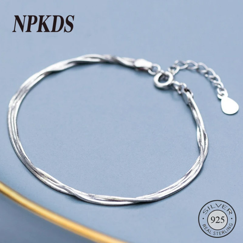 

New 925 Sterling Silver Three Layer Snake Bone Chain Bracelets Smooth Elegant Korea Style Bracelets for Women Trendy 925 Jewelry