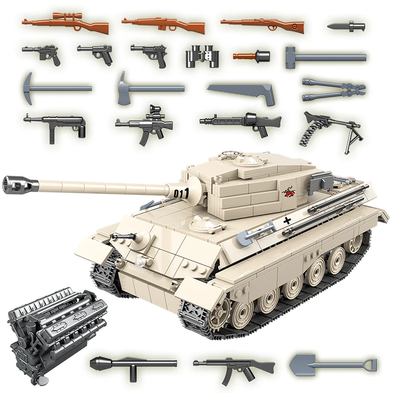 Military Series German King Tiger Heavy Tank Building Blocks WW2 Army Weapon Soldier Figures Bricks Sets Toys Gifts for Children | Игрушки и