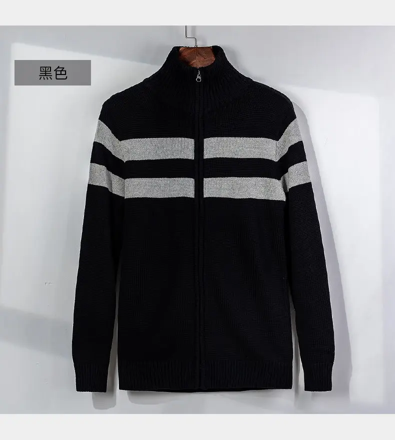 MuLs Brand Sweater Jacket Men Cotton Stand Collar Male Sweater Autumn Winter Stripe Sweatercoat Man knitwear 2019 New Asian Size 06
