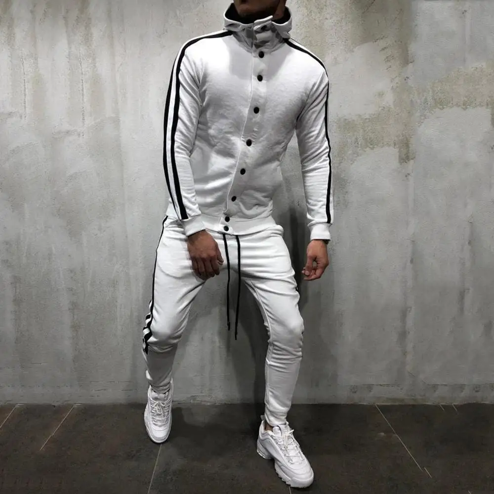

2019 Tracksuit Sweatshirt Men Autumn Winter Patchwork Striped Top Pants Gym Running Track Suit Busos Para Hombre Drop shipping c