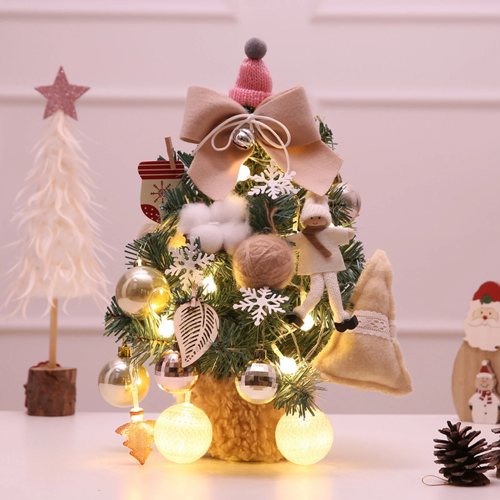 Tabletop Mini Christmas Tree Set Diy Christmas Tree Decorations With String Light New Year 2022 New Year's Eve Decorations|Trees| - Aliexpress