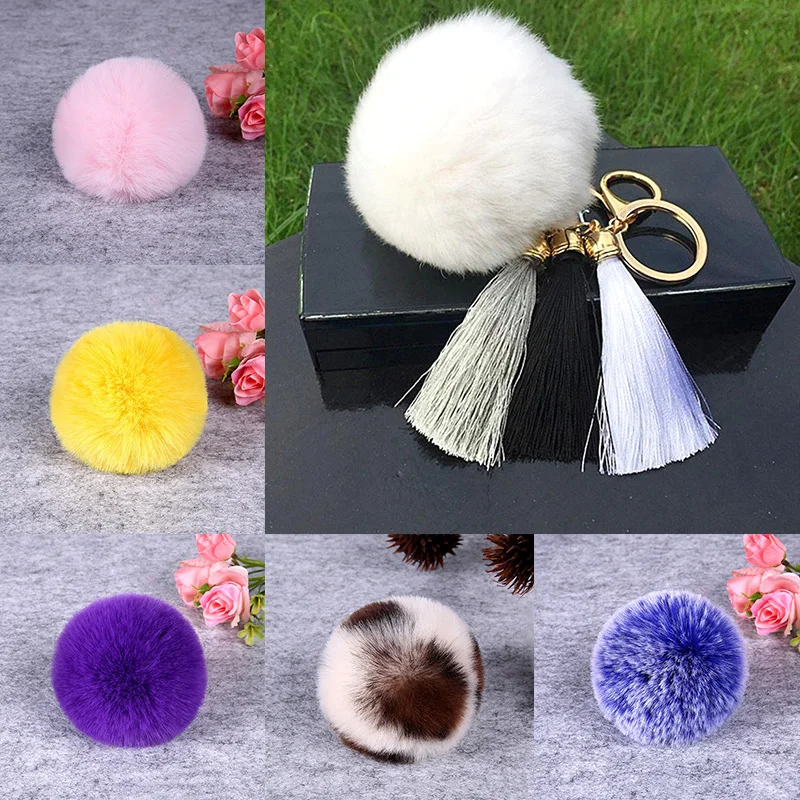 Faux Rabbit Fur Pom Pom Ball Soft Fluffy Hairball DIY Beanies Cap Keyring Key Chain Jewelry Sewing Apparel Accessories 8cm