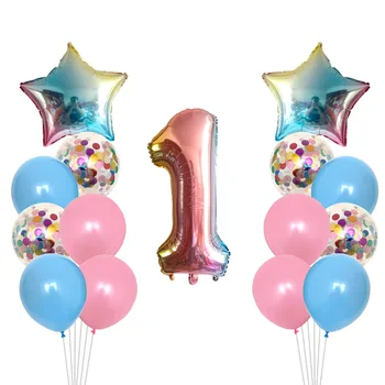 

15pcs 1 2 3 4 5 6 7 8 9st Gradient Number Foil Balloons Digital Helium Ballon baby shower Happy Birthday Party Decor Kid Balloon
