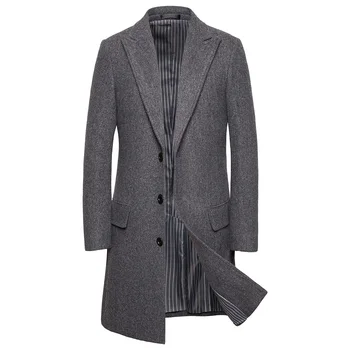 

British Style Men's Solid Wool Trench Coat 2019 Winter New Long Male Woolen Overcoat Slim Fit Business Casual Jacket M-6XL